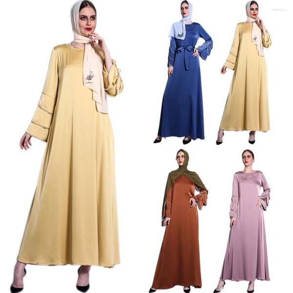 Abbigliamento etnico Medio Oriente Abaya Satin Satin Women Muslim Dress Long Fleeve Perle islamiche Eid Ramadan Turkish Malaysia Marocchan Kaftan