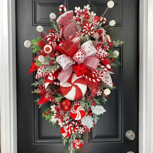 Декоративные цветы Рождество украшения гирлянда красная белая конфеты искусственные венок дверь висящие окна