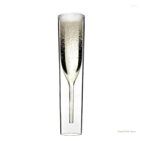 SCHEDE DI VINO QX2E 2 pezzi a doppia parete tazze da bolla flauto di champagne cocktail Coppa per festa di nozze Scintilla
