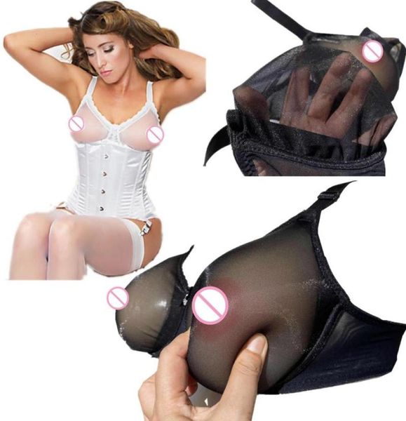 Mesh de copo de e f xícara sexy, ver através do sutiã de bolso de lingerie de mama falsa de mama