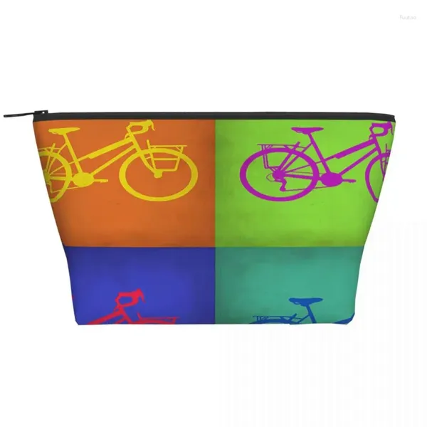 Bolsas de cosméticos coloridos de bicicleta vintage trapezoidal maquiagem portátil saco diário de bolsa de armazenamento para jóias de higiene pessoal de viagem