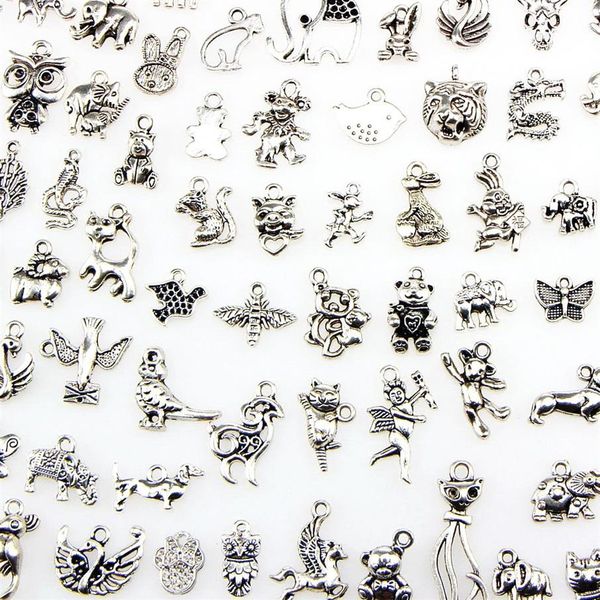 100 disegni assortiti incantesimi di animale per gatto orso uccello uccello serpente cane scoiattolo cigno pendenti per bue per collana fai -da -te gioiello bracciale2659