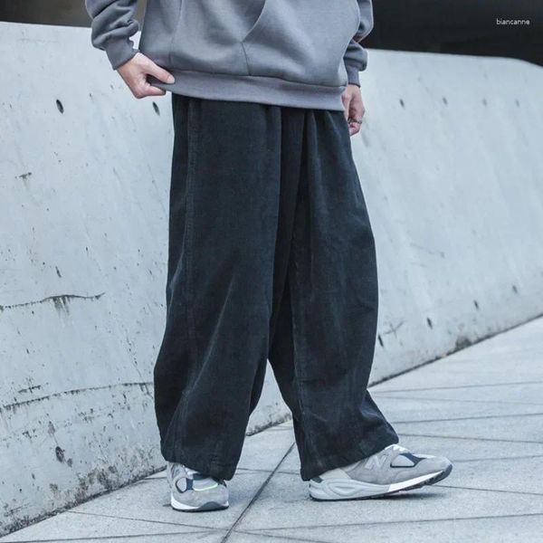 Calça masculina masculino e inverno japonês retro solto macacão casual casual de perna larga para homens