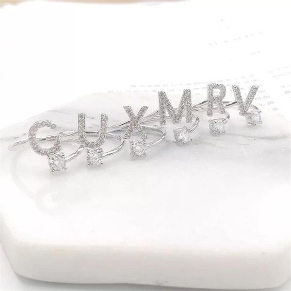 Mode U-Z Letters Silber Ring für Frauen Strass offener Finger Custom Name Ringe Frauen Verlobungsring Schmuck Anel Party Geschenk2943