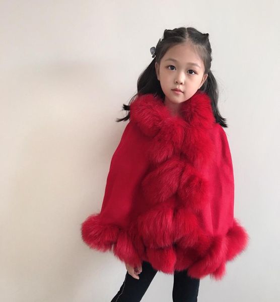 Säugling Baby Girl Prinzessin Cloak Mode Winter warme Kinder Mädchen Süßes Fell Kapuzejacke Kinder Poncho äußere Weween Coat3084270