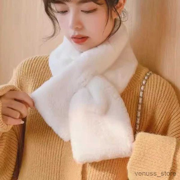 Lenços envolvem 2023 coreano Winter Faux Rabbit Furf Women Girls Sconhe Senfil Plexh Coloques de cor sólida colarinho de colarinho mais quente