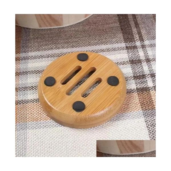 Sabão prato redondo prato redondo ecologicamente correto de bambu natural mini banheiro rack de 8x8cm Outros suprimentos de banheiro de banho Drop Drop Home G Dh21O