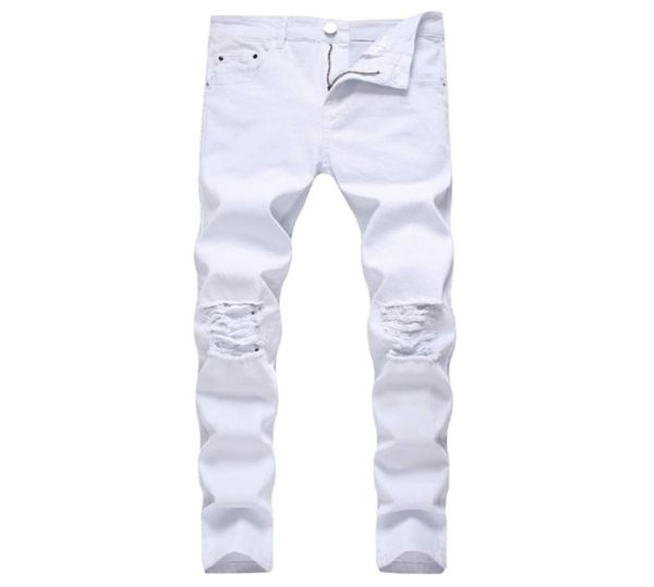 Solid White Ripped Jeans Männer Klassiker Retro Herren Skinny Jeans Brand Elastic Denim Hosen Hosen Casual Slim Fit Bleistift Pant 2107148423846