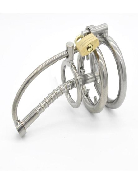 Männlicher Edelstahl Keuschheits -Käfig -Spike -Ring Ring Men039s Metallverriegelungsgürtel mit Harnröhrenkatheter Docto3558115