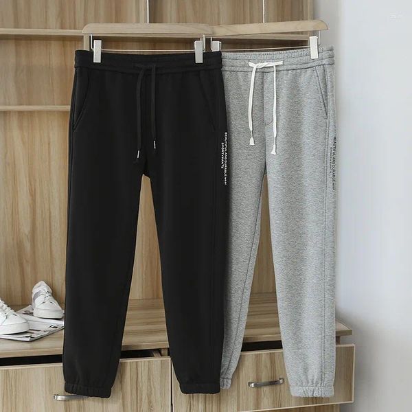 Calça masculina de alta qualidade esportes casuais calças de moletom de inverno Moda de outono engrossar lã quente cinza simples calça básica