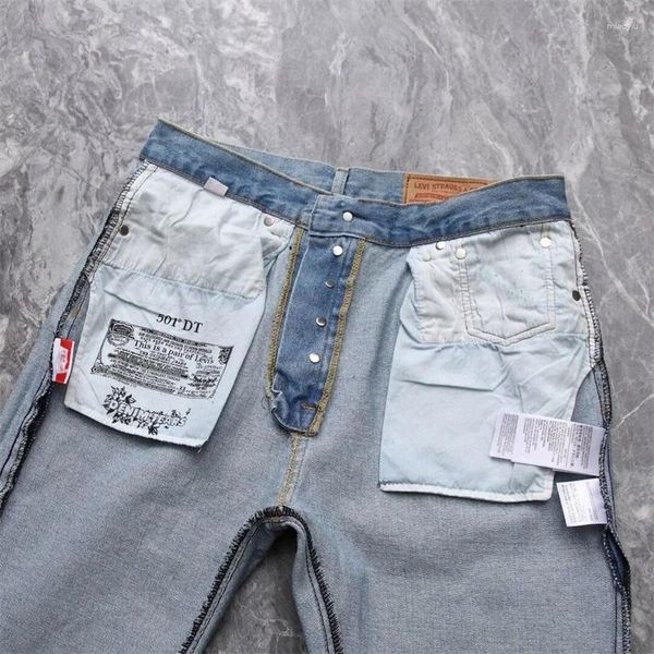 Herren Jeans Gaojie Modemarke 2023 gewaschene gerade Bein Kapok gedruckt und Frauen Retro Loot Fit1jujttdd