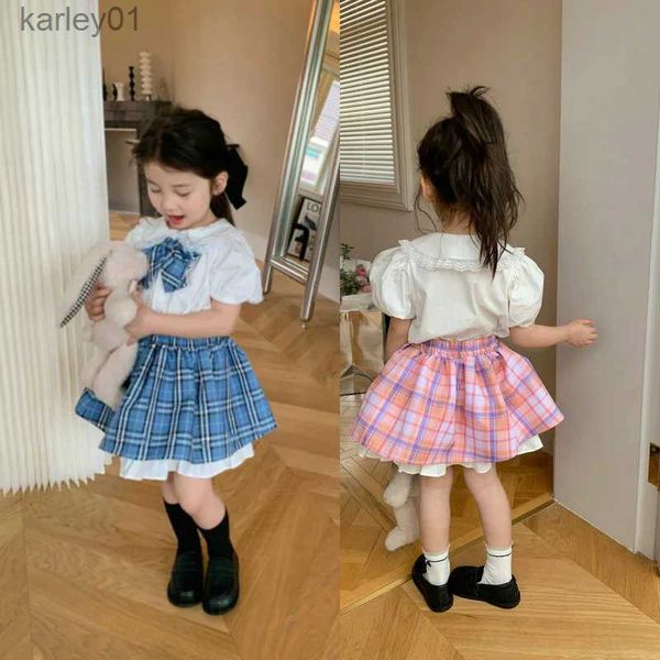 Skirts Girls Summer Clothes Adorable Girls' Set - Checkered Shirt and Puffy Skirt Combo Free Shipping Included Suit for Girls YQ231223