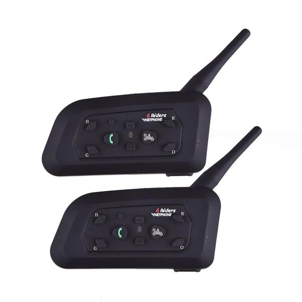 Talkie Vnetphone V6 Walkie Talkie 1200M Мотоцикл Bluetooth Helme Intercom для 6 гонщиков BT Беспротатные водонепроницаемые гарнитуры интерфейсов mp3