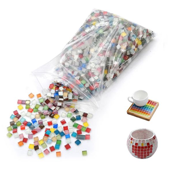 Mosaico de vidro quadrado de cor 450pcs Tiles de mosaico de vidro e material artesanal Mosaico para hobbies criativo Fazendo crianças Puzzle 10mm 231222