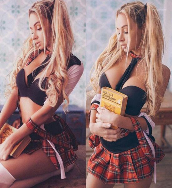 Плюс размер 3pc Sexy Lingerie Set School Girl Ученичная форма для косплейного платья Ночной клуб Эротический костюм xxxl12969130