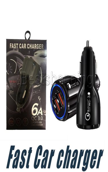 QC 30 Fast Car Ladegerät 31A Schnellauto Ladegerät LED Dual USB Fast Lade -Ladegerät DC 1224V für Smartphones3287419