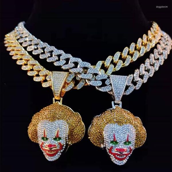 Anhänger Halskette Männer Frauen Hip Hop Film Clown Halskette mit 13mm Miami Cuban Chain Eced Out Bling HipHop Männlich Charm Jewelry245p