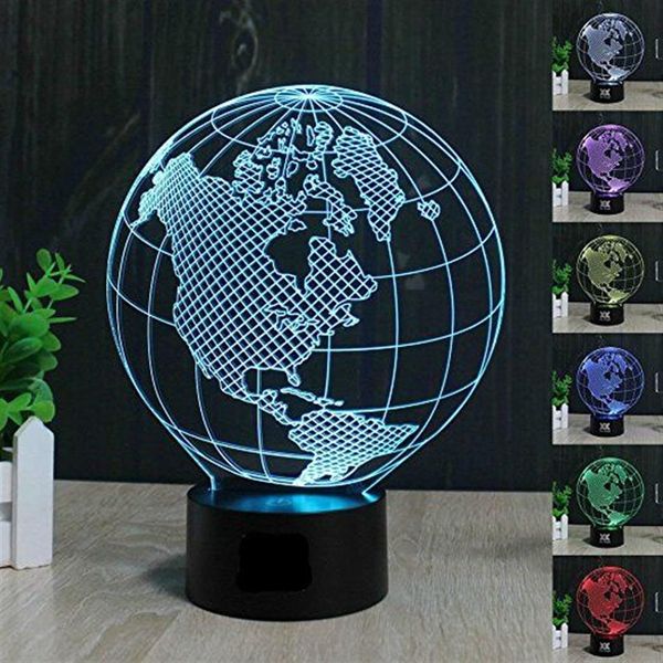 Earth America Globe 3D illüzyon Led Gece Işığı 7 Renk Masası Masa Lamba Hediyeleri Kids288a