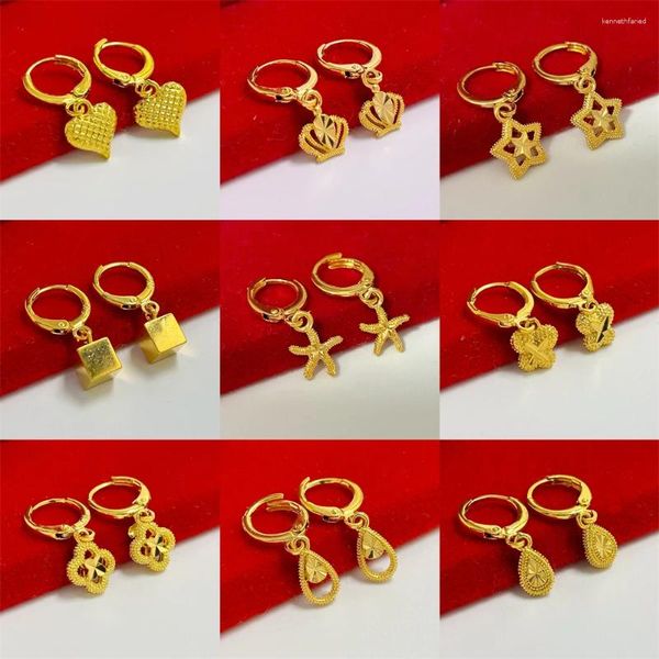 Dangle Ohrringe Gelbgold plattiert Charme für Frauen Square Heart Star Key Tropfen Ohren Brincos Femme Trendy Jewelry Accessoires Geschenke