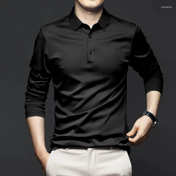Camisetas masculinas moda moda bela camiseta de lapela de cor sólida cor de ajuste mano e versátil de manga comprida