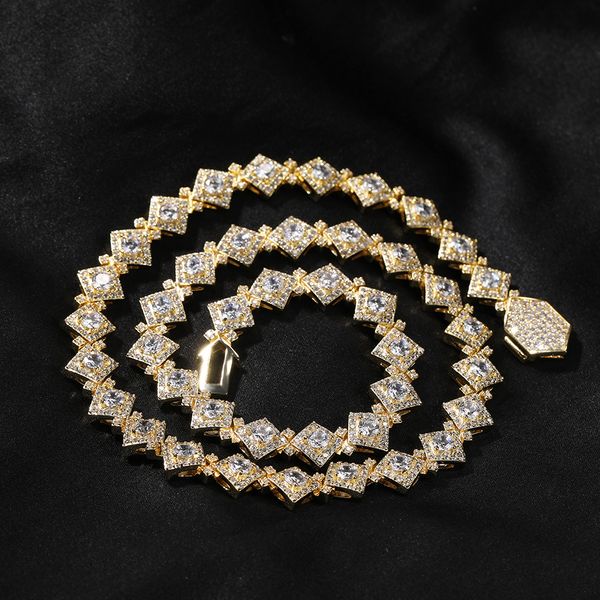 12 мм хип -хоп Rhombus теннисной цепь ожерелья мужская цепь цепь полной 5a T Zircon Jewelry
