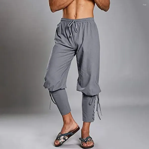 Pantaloni da uomo pantalone costume da pirata per uomini cosplay vichingo vintage con stile elastico in stile rinascimentale