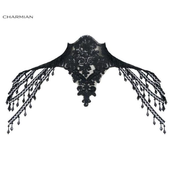 Charmian Victorian Gothic Black Lace High Lece High Back Cohed Collaro Sexy Corsetto Gioielli scrollati di girocollo Accessori di chocatore BU5227085