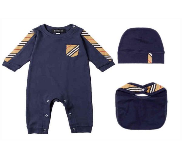 Nuova moda estiva 3 pezzi abiti da bambino neonati Stripe a placche di cotone a manica lunga neonato per bambini rompers rompe per bocconi set g124518596