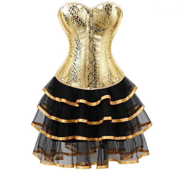 Leder Korsett Bustiers Röcke Kleider Tutu Burlesque Plus Größe Sexy Korselett Overbust Kostüm Cosplay Gothic Gold mit Bling11603869