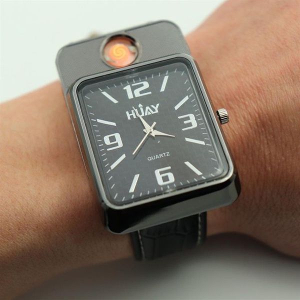 2018 Neue leichtere Uhren für Männer Sport Quarz Uhr Mode USB -Ladung Flameless Zigarette leichter militärisch lässiges Armbanduhren 260a