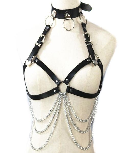 Siyah deri jartiyer büyük o Yüzük Seksi Harness Sütyen Kafesi Ayarlanabilir Sırıştırıcılar Kemerler Metal Perçin Cbwear Lady7527067