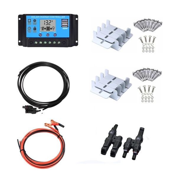 Solar-Solarsystem-Zubehör, 10 A/20 A/30 A, 12 V, 24 V, PWM-Solarladeregler + Batterieanschluss, PV-Kabel + Stecker + Montagehalterung