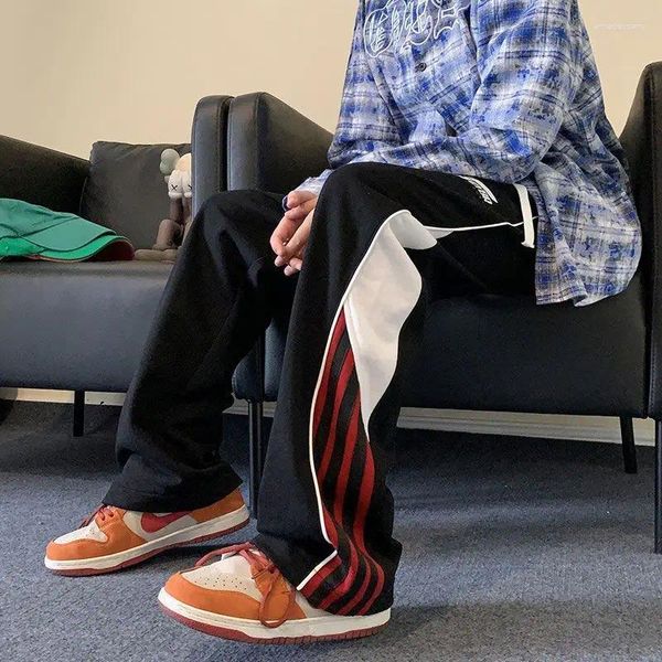 Pantaloni da uomo pantaloni americani di High Street per uomini in Autunno a strisce a strisce che girano sportivo Stile sportivo Dritta gamba Casual Parente Casual