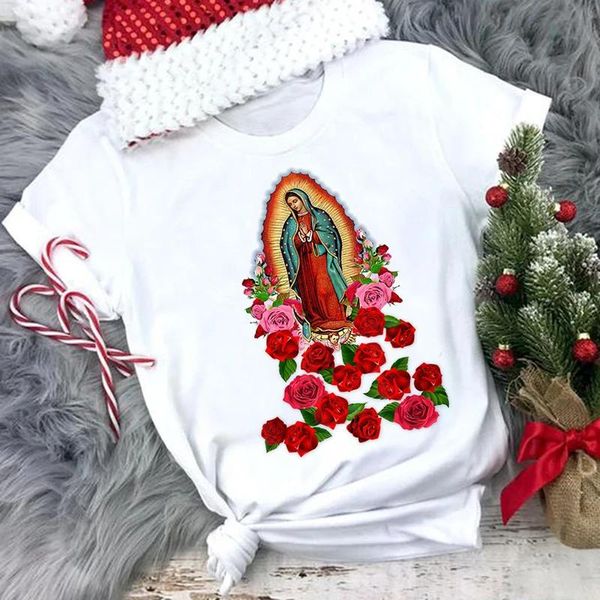 T-Shirt Religiöse Frauen T-Shirt Cotton Jungfrau Maria T-Shirt ursächliche unsere Lieben Frau von Guadalupe T-Shirt Saint Christian Clothes Katholische T-Shirts