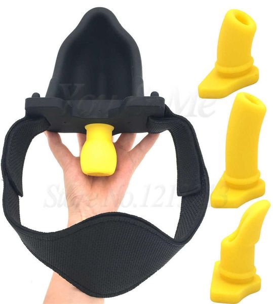 Silicone PiSt Urining Bocal Gag Bondage Head Harness Belt com 4pcs Gag Ball Slave BDSM Sex Toys para jogos adultos Toys sexuais eróticos Y18283741