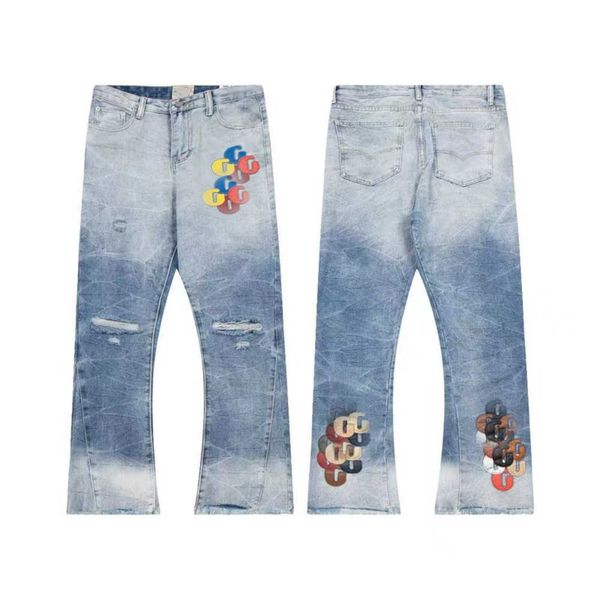 Pantaloni jeans designer maschili pantaloni strappati uomini di base per donne alla moda retro street indossano bootcut sciolti pantaloni da uomo blu m -2xltl0w