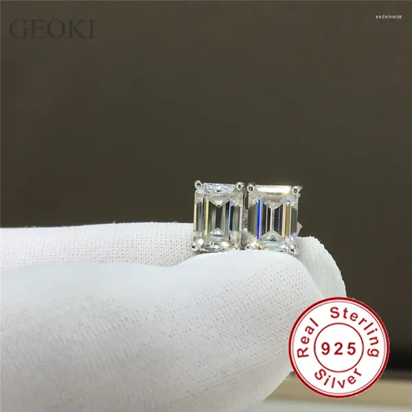 Stud Küpe Geoki Luxury 925 STERLING Gümüş Toplam 2-4 CT Mükemmel Kesim Geçti Elmas Testi VVS1 Emerald D Renk Moissanit Hediye