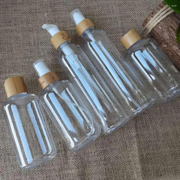 Bottiglie di stoccaggio 60 ml 120 ml 150 ml 250 m Pompa di lozione in legno in legno Pompa bottiglia di plastica in plastica per il corpo shampoo