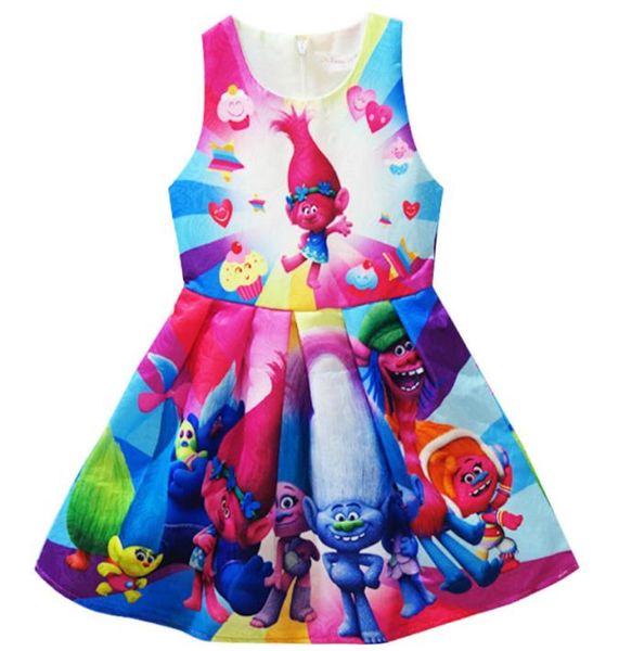 TROLLS Roupos de desenho animado Crianças vestidos de verão vestido sem mangas para garotas festas noturnas trolls figurmhes roupas infantis y2009661523