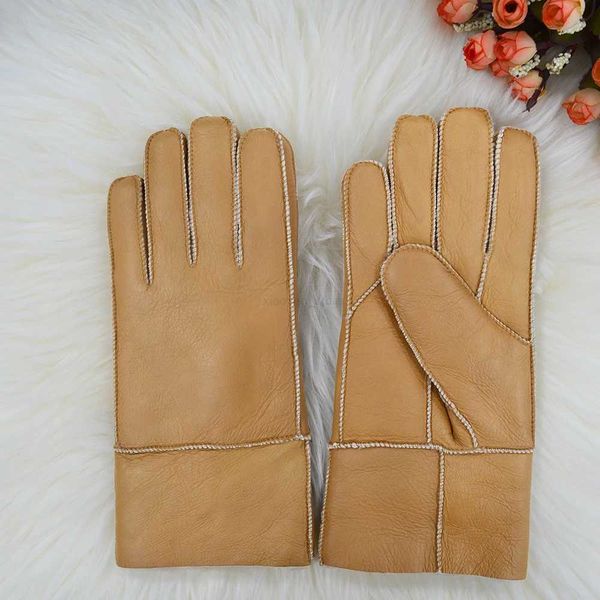 Fingerlose Handschuhe natürliche Schaffellhandschuhe für Männer Winter Wärme Fell integrierte Windschutzhandschuhe im Freien im Freien integriert.