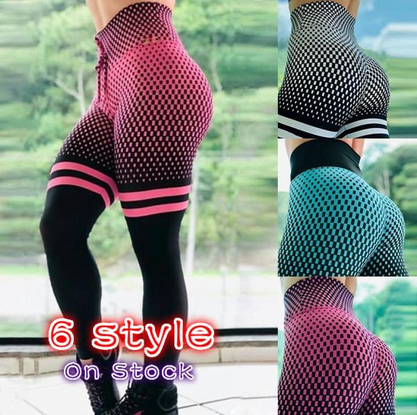 Women Plaid Striped Sport Leggings Pantaloni da yoga spingendo pieghe per palestra Escerrare leggings High Witness Filatura di pantaloni atletici3695039