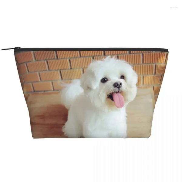 Sacchi cosmetici Maltese Dog Trapezoidale Trucco portatile Porta giornaliero Custodia per la toilette da viaggio per i gioielli da bagno