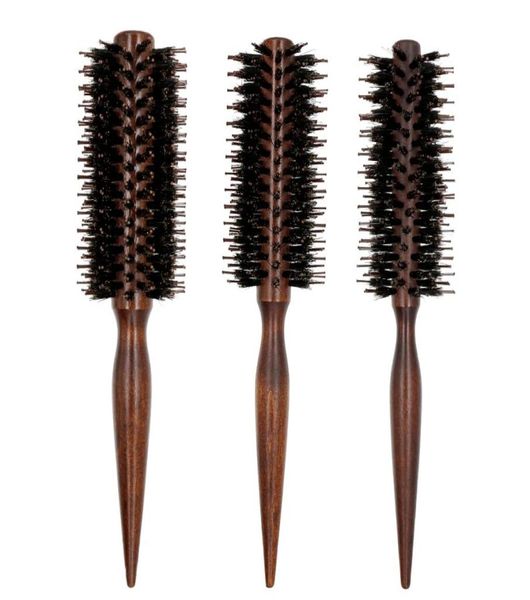 Anti estático Cabelo de javali estático A escova de escova de escova redonda pente de cabelo de madeira redonda para cabelos encaracolados1072344