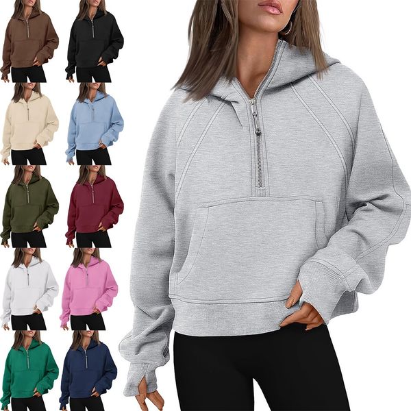 Fashion Hoody Frau Luxus Designer Pullover Hoodie Halbzip Up Frauen Sportpullover Swearshirt Designer Lose Gym Jacke Fitness Kurzer Plüsch Mantel Sweatshirt Hoodie