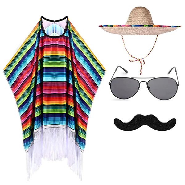 HATS CHATOS CHATOS CRIANÇAS CRIANÇAS DE PARTIMAIS MEXICANAS DE MEXICANAS MACO CORENTE PONCHO SOMBERRO SOMBRERO GLASSES BINTACH