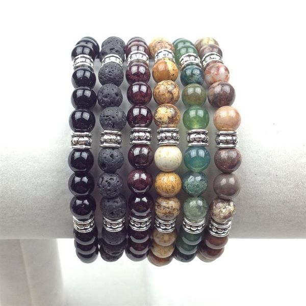 SN0619 Man Yoga Bracciale 6mm Lava Jasper India Agata Onyx Garnet Bracciale Nella per Luck Gioielli Beneggio Braccialetta258P