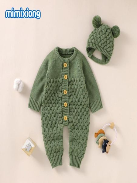 Baby ROMPERS CAPS Kleidung Sets Born Girl Boy Strick -Overall Outfits Herbst Winter Winter Langarm Kleinkind -Kleinkind Overalls 2pcs 22066228683