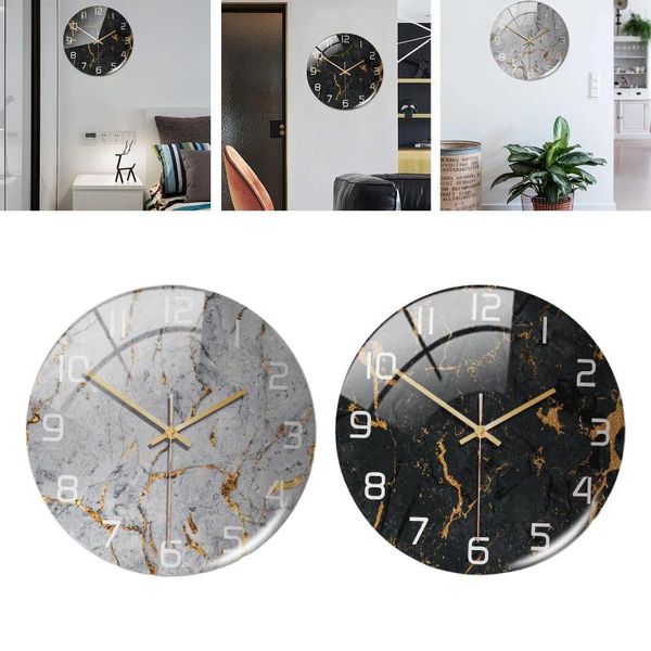 Wanduhren Analog ruhige Marmoruhr 3D Chic Print Moderne Runde Uhr Nordische Kreativität Home Decor Mode Mode