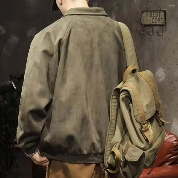 Herrenjacken Männer Wildlederjacke Retro-Stil Frauen mitten Länge Baseballmantel mit Turnbaster Taschen Elastic Manschette für eine