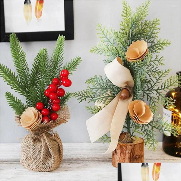 Decorazioni natalizie mini tavolo da scrivania artificiale tavolo di Natale ornamenti regalo in pino per consegna per feste per la consegna casa da giardino forniture festive dhylj